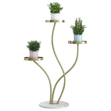 Modern Tall Metal Plant Stand Indoor 3 Tier Corner Planter in Gold