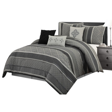 Tefia 7 Piece Comforter Set, Grey, King