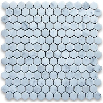 White Marble Hexagon Mosaic, 12X12, Honed