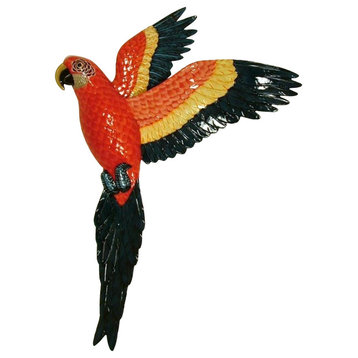 Flying Tropical Macaw Parrot Tiki Bar 19 Inch Wall Decor Red