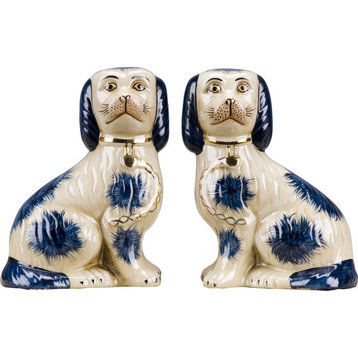 Staffordshire Reproduction Dogs, 7", Blue, 2-Piece Set