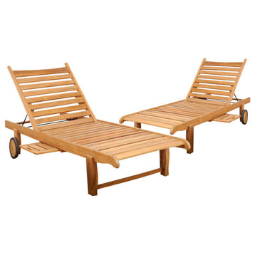 Amazonia Montevideo 2-Piece Patio Loungers, Certified Teak, Ideal for Outdoors