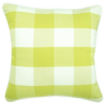 Green Throw Pillow Cover,Gingham Buffalo Checks 26"x26" Cotton,Chartreuse Plaid