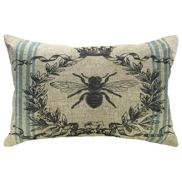 Bee Crest Striped Linen Pillow