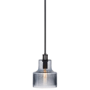 Aurora 1-Light Pendant, Brushed Nickel With Smokey Glass, Matte Black With Blue Glass