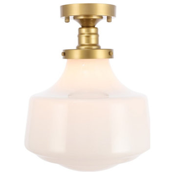 Living District Lyle 1 Light Flush Mount, Brass/Frosted White