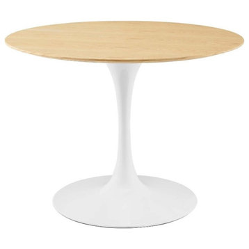 Modway Lippa 39.5" Round Modern Wood/Metal Dining Table in Natural/White