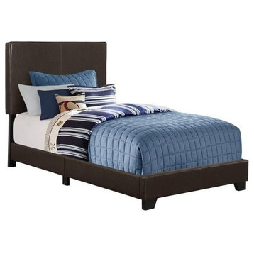 Bed, Twin Size, Platform, Bedroom, Frame, Upholstered, Pu Leather Look, Brown