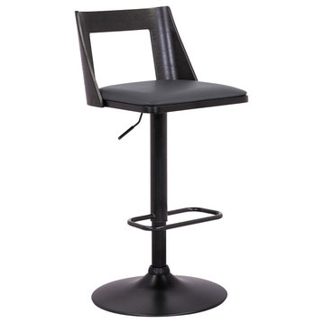 Milan Adjustable Swivel Faux Leather/Wood Barstool, Gray and Black