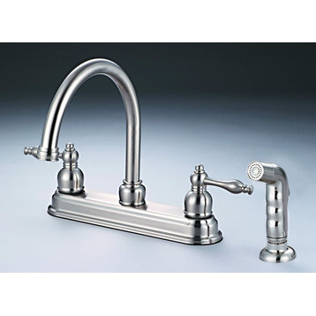 Two Handle Kitchen Faucet With Spray, Classic Bronze, Satin Nickel