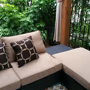 High function in a small side yard! Pergola, patio, raised bed, fountain, etc.