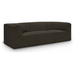 Meridian Furniture - Ollie Black Boucle Fabric Straight Modular Sofa, Brown, 3-Piece: 1 Armless Chair, 2 Corner Chair - Meet the epitome of style and functionality with this Ollie boucle fabric living room sofa, part of the Ollie modular collection. A contemporary marvel, this sofa features chic and inviting rich brown boucle fabric upholstery, giving it a sumptuous texture that oozes elegance and luxury. Curved corners add to the visual look of the sofa while maximizing seating comfort while lounging, reading, or entertaining. Pair it with other items in the Ollie collection easily, thanks to an attachment latch underneath.