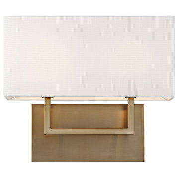 Tribeca - 2 Light Vanity - with White Linen Shade - Burnished Brass Finish