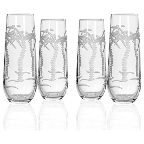 Palm Tree 8.5oz Stemless Champagne Flute | Set Of 4