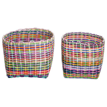 Novica Handmade Floral Vision Recycled Plastic Baskets, 2-Piece Set