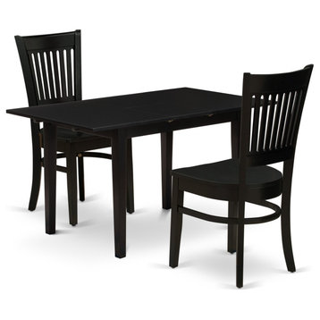 3Pc Dinette Set 2 Dining Chairs, Butterfly Leaf Small Dining Table, Black