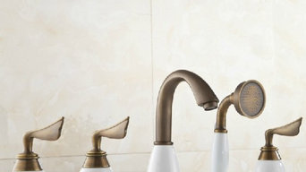 Three Handles Antique Brass Bathtub Faucet With Hand shower