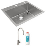 Elkay - Stainless Steel 25 x 22 x 9 Single Dual Mount Sink, Filtered Beverage Faucet Kit - The Elkay Crosstown collection offers a fresh take on the classic stainless steel sink, combining beauty, function and contemporary design. Tight corners and a flat bottom provide more space inside the sink bowl for stacking and cleaning dishes. The striking geometric shape makes a statement in any home.