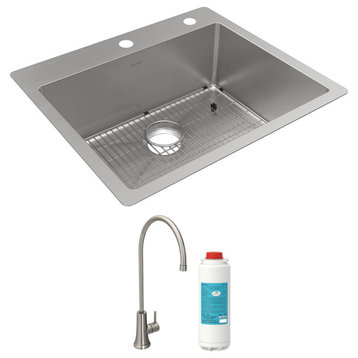 Stainless Steel 25 x 22 x 9 Single Dual Mount Sink, Filtered Beverage Faucet Kit