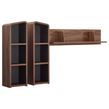 Omnistand Wall Mounted Shelves - Modern Mid-Century Design Walnut Gray 6 Cubbi