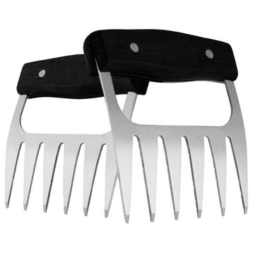 Stainless Steel Meat-Shredding Claws With Wooden Handle, Black