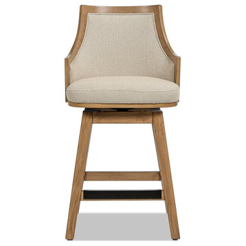 Bahama 26" Rattan High-Back Swivel Counter Stool, Taupe Beige Textured Weave