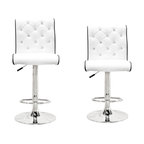 Modern Swivel Bar Stool With Crystals and "Tufted" Look, Set of 2, White