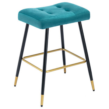 Backless Vintage Barstools Industrial Upholstered Dining Chairs, Teal