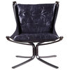ACME Carney Button Tufted Accent Chair in Vintage Blue Top Grain Leather