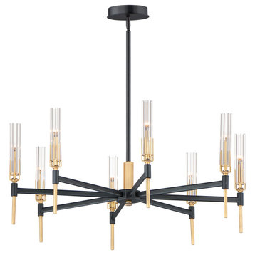Maxim Flambeau 8-Light Transitional Chandelier in Black and Antique Brass