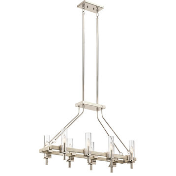 Linear Chandelier 6-Light, White Washed Wood