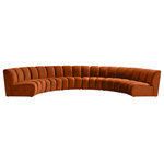 Meridian Furniture - Infinity Channel Tufted Velvet Modular Chair, Cognac, 6 Piece - Create a seating group that works for every possible situation with this Infinity modular 6-piece sectional and other pieces in the Infinity collection. Upholstered in soft cognac velvet material that feels great against the skin and offers long-wearing beauty, this piece fits with other Infinity items for an infinite number of combinations that get your seating requirements just right but that look just as nice when used on their own.
