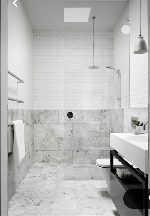 Bathroom tile decision: Half Marble/Half Subway?
