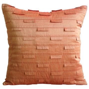 Orange Pintucks Pillow Covers, Art Silk 18"x18" Pillows Cover, Orange Ocean