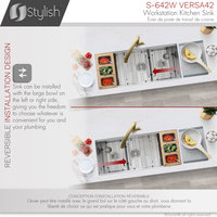 STYLISH 42"x19 W" Undermount 70/30 Double Bowl 16G Workstation Kitchen Sink