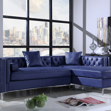Chic Home Da Vinci Right Facing Sectional Sofa, Navy Blue PU Leather