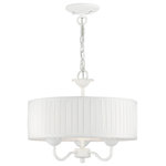 Livex Lighting - Livex Lighting 3 Light White Pendant Chandelier - The three-light Edinburgh pendant chandelier combines floral details and casual elements to create an updated look. The hand-crafted off-white fabric hardback pleated drum shade is set off by an inner silky white fabric that combines with chandelier-like white finish sweeping arms which creates a versatile effect. Perfect fit for the living room, dining room, kitchen or bedroom.
