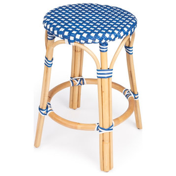 Home Square 3 Piece Rattan Counter Stool Set in Blue and White