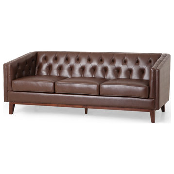 Elegant Sofa, Elegant Design With Button Tufted PU Leather Back, Dark Brown