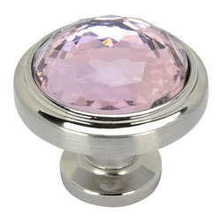 Cosmas - Cosmas 5317SN-BL Satin Nickel Cabinet Round Knob, Set of 5, Glass, Pink - Cabinet And Drawer Knobs