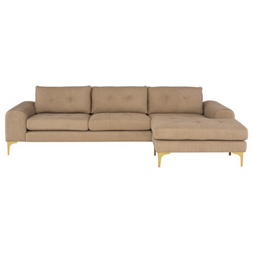 Colyn Reversible Sectional, Burlap Fabric Seat/Brushed Gold Legs