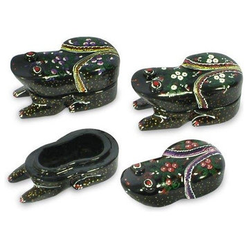 Handmade Fortunate Frogs  Lacquered wood boxes (set of 3) - Thailand