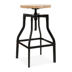 Design Lab MN - Machinist Black Adjustable Barstool Ash Wood Seat, Black Light Wood - Bar Stools and Counter Stools