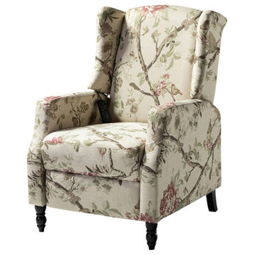 Upholstered Manual Recliner With Wingback, Bird