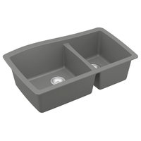Karran Undermount Quartz 33" 60/40 Double Bowl Kitchen Sink, Grey