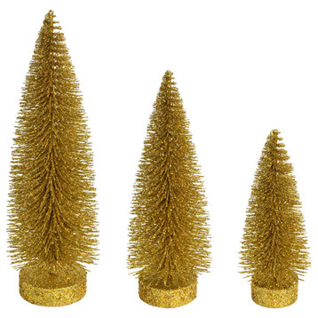 Glitter Oval Pine Artificial Christmas Tree Set of 3 , Gold, 7"-9"-11"
