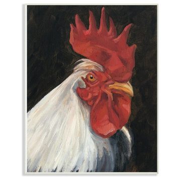 Rooster Portrait Painting on Black Wall Plaque Art, 10"x15"