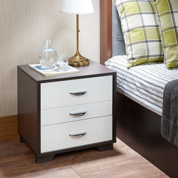 Nightstand with 3 Drawers, White and Black