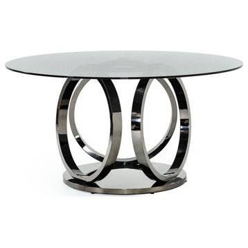 Modrest Enid 59" Round Modern Glass & Stainless Steel Dining Table in Clear