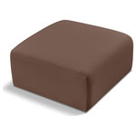 Meridian Furniture - Arc Upholstered Modular Component, Brown, 1-Piece: Ottoman, Vegan Leather - Unleash modern opulence with the Arc Vegan Leather Ottoman. Crafted for the modern connoisseur, this ottoman injects an air of refined luxury into any space. Its sleek silhouette, upholstered in supple brown vegan leather, exudes timeless sophistication while the deep channel tufting adds textural intrigue, further elevating the chair's visual appeal. The modular design makes it a versatile chameleon, effortlessly adapting to your evolving needs and preferences. Whether you envision it gracing a chic living room corner, basking in the glow of a bedroom window, or adding a touch of drama to a home office, the Arc seamlessly complements your unique interior aesthetic.